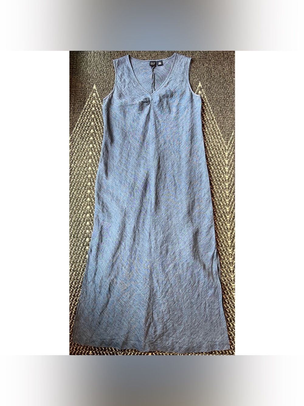 Vintage Y2K GAP Linen Maxi Sleeveless Tank Dress Women Indigo Blue V Neck sz 10